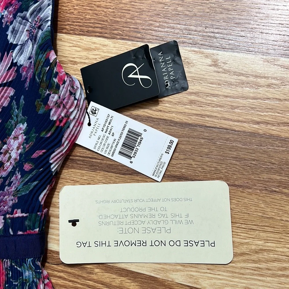 Adrianna Papell floral pleated tiered layers midi dress size 6P - Picture 11 of 16